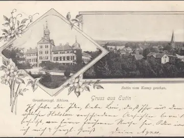 AK Gruss aus Eutin, Grossherzlogiches Schloss, Stadtansicht mit Kirche, gelaufen 1900