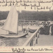 AK Göhren, Strand von der Brücke, Segelboote, gelaufen 1905