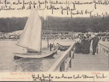 AK Göhren, Strand von der Brücke, Segelboote, gelaufen 1905