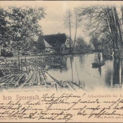 AK Gruss aus dem Spreewald, Schneidemühle bei Lübbenau, gelaufen 1898