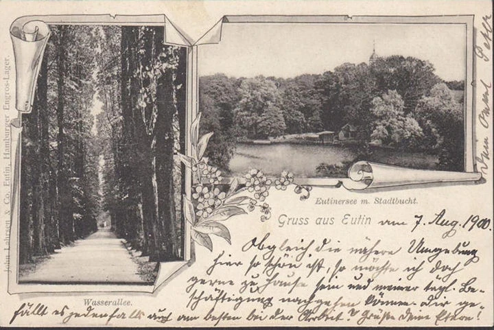 AK Gruss aus Eutin, Wasserallee, Eutinersee mit Stadtbucht, gelaufen 1900