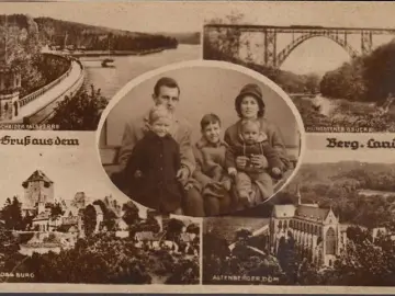 AK Gruss aus dem Berg Land, Talsperre, Müngstener Brücke, Schloss Burg, gelaufen 1964