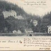 AK Gruss aus Linz, Calvarienberg mit Kirche, gelaufen