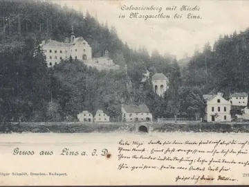 AK Gruss aus Linz, Calvarienberg mit Kirche, gelaufen