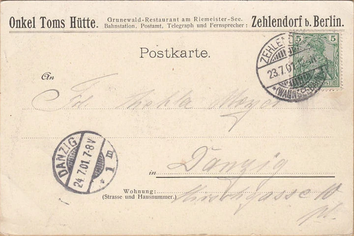 AK Gruss aus Onkel Toms Hütte, Promenade vor dem Etablissement, gelaufen 1901