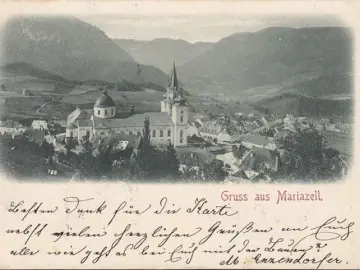 AK Gruss aus Mariazell, Stadtansicht, Kirche, gelaufen 1899