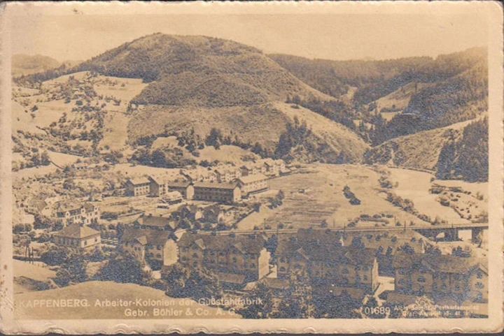 AK Kapfenberg, Arbeiter Kolonien der Gußstahlfabrik, Militärzensur, gelaufen