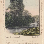 AK Wien, Stadtpark, Teichidylle, Passsepartout, gelaufen 1900