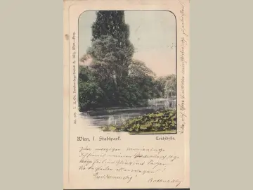 AK Wien, Stadtpark, Teichidylle, Passsepartout, gelaufen 1900