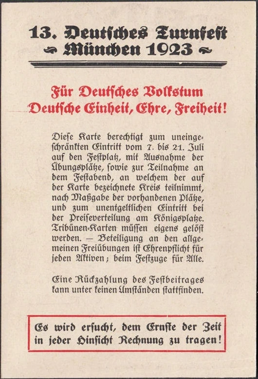 AK München, 13. Deutsches Turnfest 1923, Festkarte, Kartennummer 186488, ungelaufen