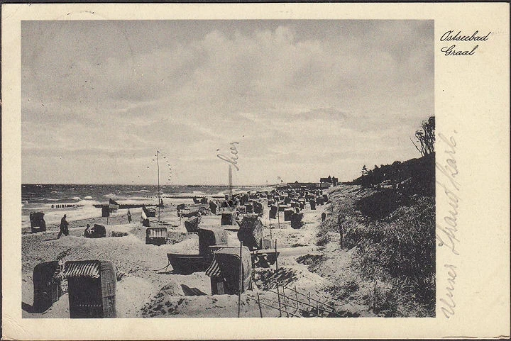 AK Graal, Strand, Strandkörbe, gelaufen 1938