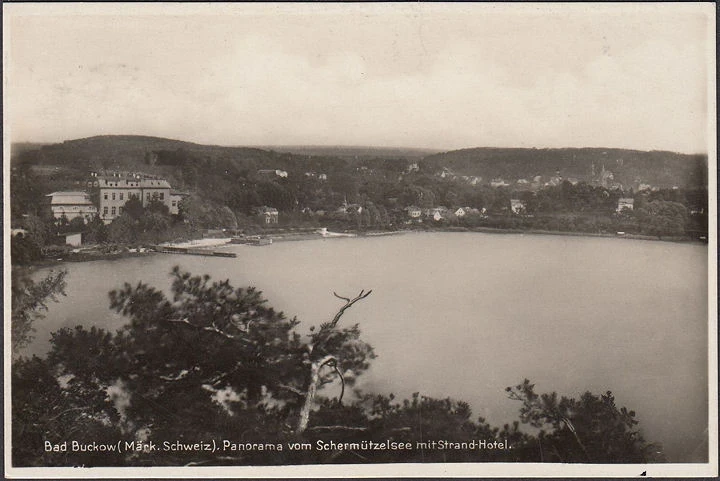 AK Bad Buckow, Strand Hotel, Schermützelsee, gelaufen 1938