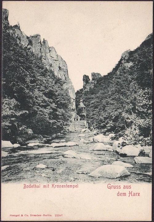 AK Gruss aus dem Harz, Bodetal mit Kronentempel, ungelaufen