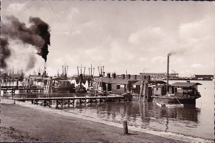 AK Norddeich, Granat Darre, Krabbenfischer, Bahnpost, gelaufen 1962