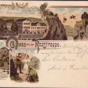 AK Gruss von der Rosstrappe, Hotel Rosstrappe, Teufelsbrücke, gelaufen 1899