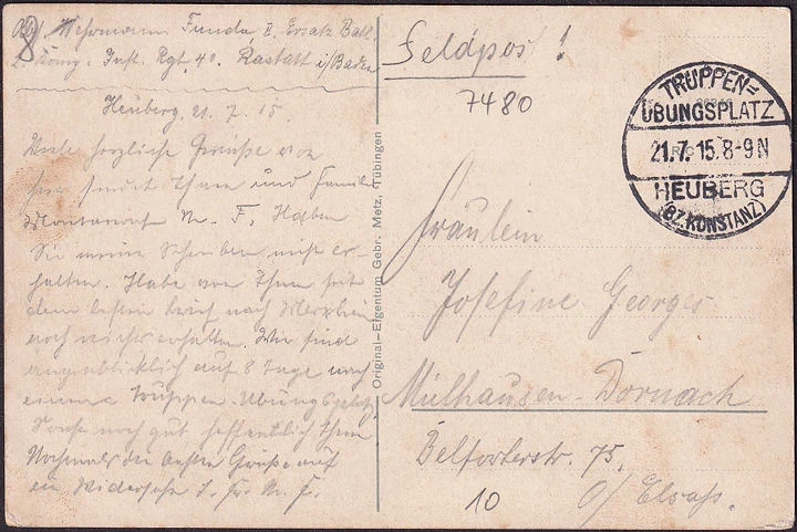 AK Schloss Gutenstein, Feldpost, Truppenübungsplatz Heuberg, gelaufen 1915