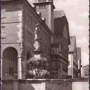 AK Ebingen, Rathaus, Brunnen, gelaufen 1959