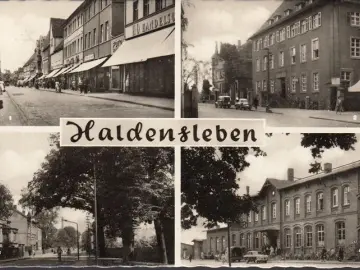 AK Haldensleben, Postamt, Bahnhof, Thälmannstraße, gelaufen 1969