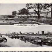 AK Misburg Anderten, Kardinal Galen Schule, Hafen, Kräne, Speicher, Schiffe, gelöaufen 1962