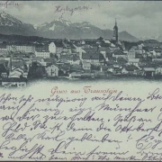 AK Gruss aus Traunstein, Stadtansicht, Mondschein, gelaufen 1897