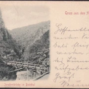 AK Gruss aus dem Harz, Jungfernbrücke im Bodetal, gelaufen 1899