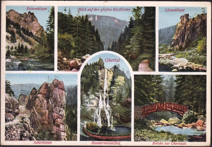 AK Goslar, Rabowklippe, Löwenklippe, Adlerklippe, Romkerwasserfall, gelaufen 1931