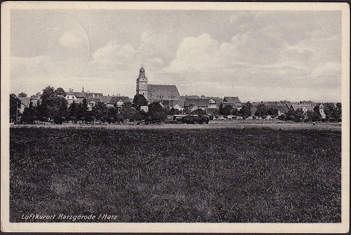 AK Harzgerode, Stadtansicht, Kirche, gelaufen 1939