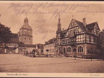 AK Harzgerode, Marktplatz, Rathaus, Kirche, gelaufen 1929