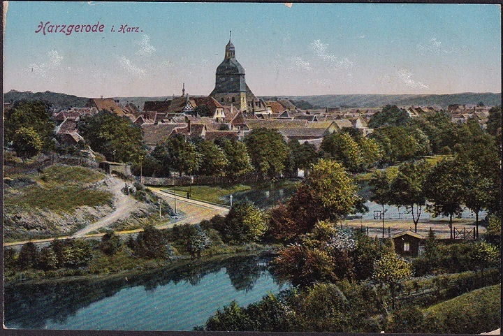 AK Harzgerode, Stadtansicht, Kirche, gelaufen