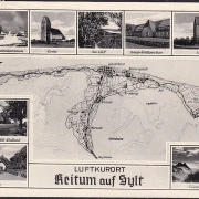 AK Sylt, Hindenburgdamm, Arbeiter Wohlfahrts Heim, Kirche, Dorfpartie, Ferienheim, gelaufen 1958