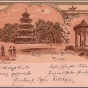 AK München, Gruss aus dem Englischen Garten, Chinesischer Turm, gelaufen 1908