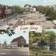 AK Essen Kray, Markt, Post, Volkspark, Kirche, gelaufen 1965