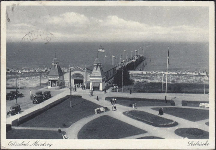 AK Misdroy, Seebrücke und Strand, gelaufen 1939