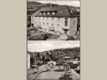 AK Bad Orb, Pension Cläre Andrischok, Terrasse, Liegestühle, ungelaufen-datiert 1963