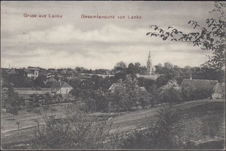 AK Gruss aus Lanke, Stadtansicht mit Kirche, gelaufen 1912