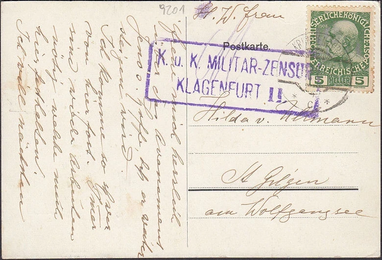 AK Krumpendorf, Villa Kupelwieser, Militär Zensur, gelaufen 1916
