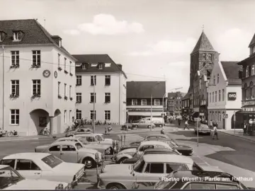 AK Rheine, Partie am Rathaus, BfG, Tissot, VW Käfer, ungelaufen