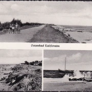 AK Kalifornien, Ostseebad, Deich, Strandgäste, Wellen am Strand, gelaufen 1956