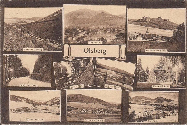 AK Olsberg, Straße am Haslei, Ruine, Bruchhauer Steine, gelaufen 1925