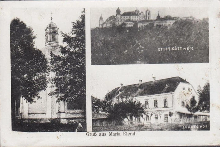 AK Gruß aus Maria Elend, Loreto Hof, Kirche, Stift Göttweig, gelaufen 1944