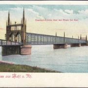 AK Gruss aus Kehl, Eisenbahnbrücke über den Rhein, ungelaufen