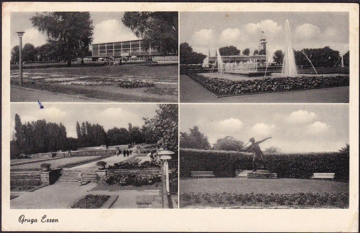 AK Essen, Grugapark,  Statue, Fontaine, gelaufen 195?