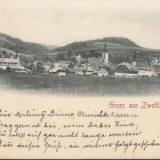 AK Gruss aus Zwettl, Stadtansicht mit Kirche, gelaufen 1898