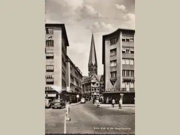 AK Bonn, Blick in die Gangolfstraße, Lichtspiele, KLM, gelaufen 1956