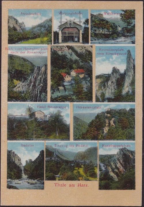 AK Thale, Walpurgishalle, Waldkater, Hotel Rosstrappe, Hexentanzplatz, ungelaufen