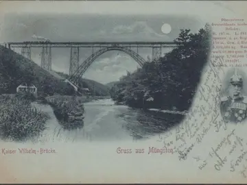 AK Gruss aus Müngsten, Kaiser Wilhelm Brücke, Mondschein, gelaufen 1898