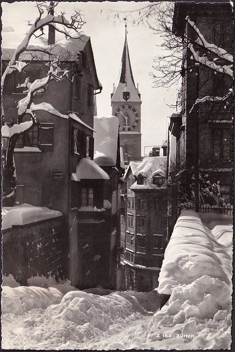 AK Zürich, Verschneite Stadt, Kirche, gelaufen