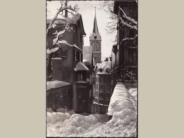 AK Zürich, Verschneite Stadt, Kirche, gelaufen