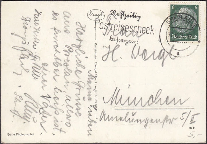 AK Breslau, Rathaus, Marktstände, Bratwurst Baude, gelaufen 1937