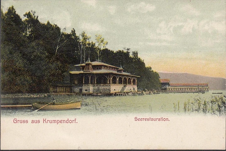 AK Krumpendorf, Seerestauration, Ruderboot, gelaufen